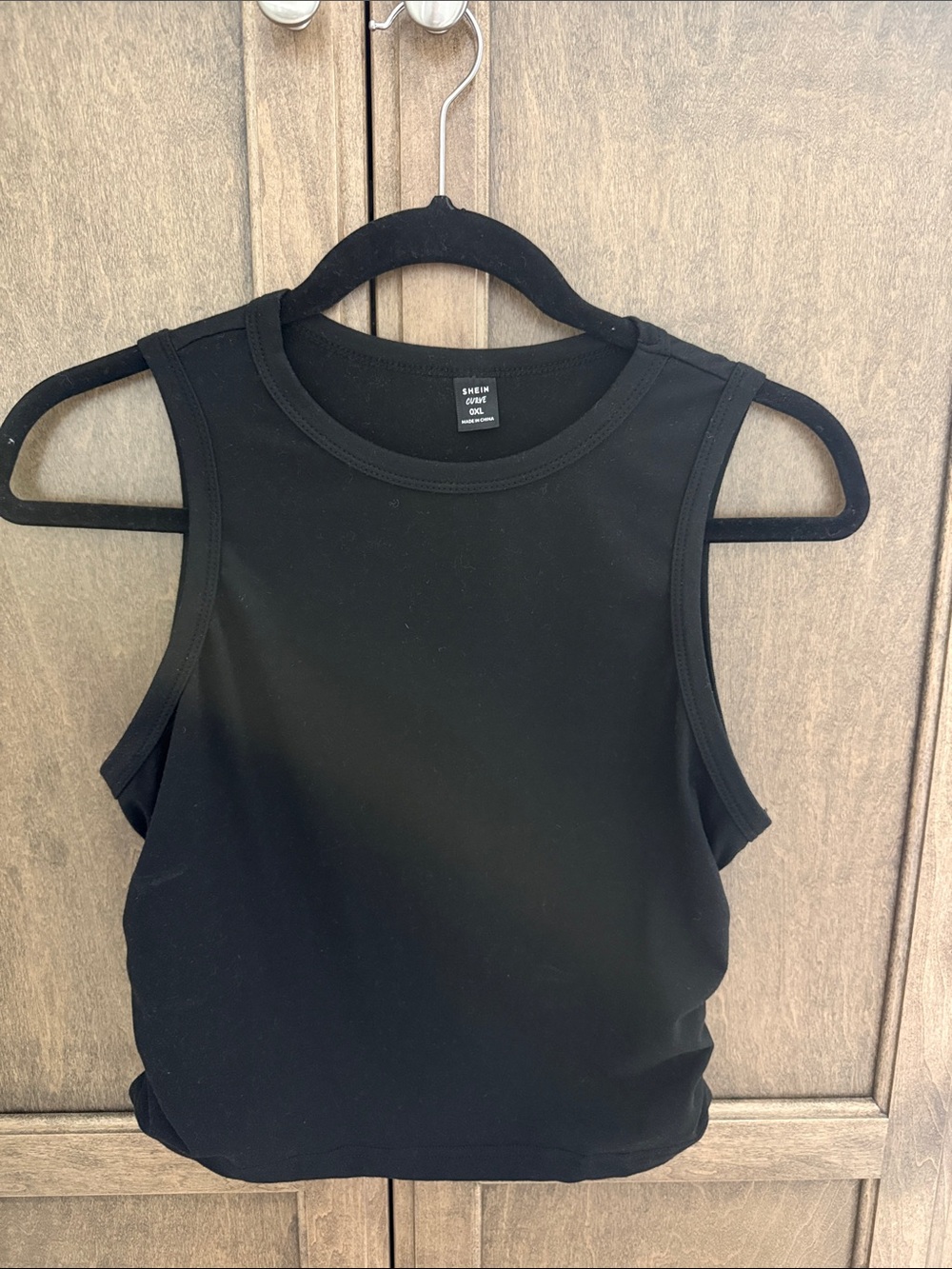 SHEIN Curve Black High Neck Cropped Hem Ruched Sides Tank
